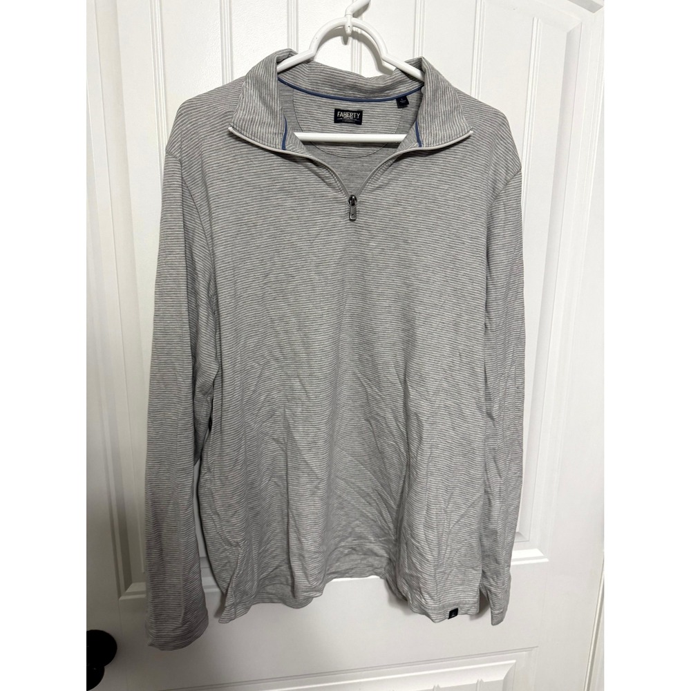 Faherty Pullover Mens Large Reserve Quarter-Zip Micro-Stripe Grey EUC